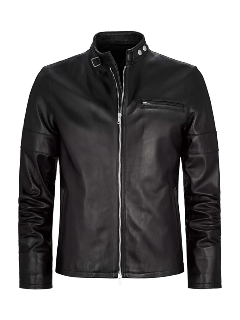 Regular Fit Black Biker Leather Jacket