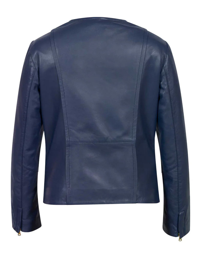 Blue Collar Less Biker Leather Jacket