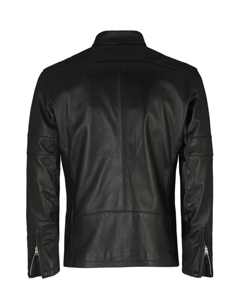 Regular Fit Black Biker Leather Jacket