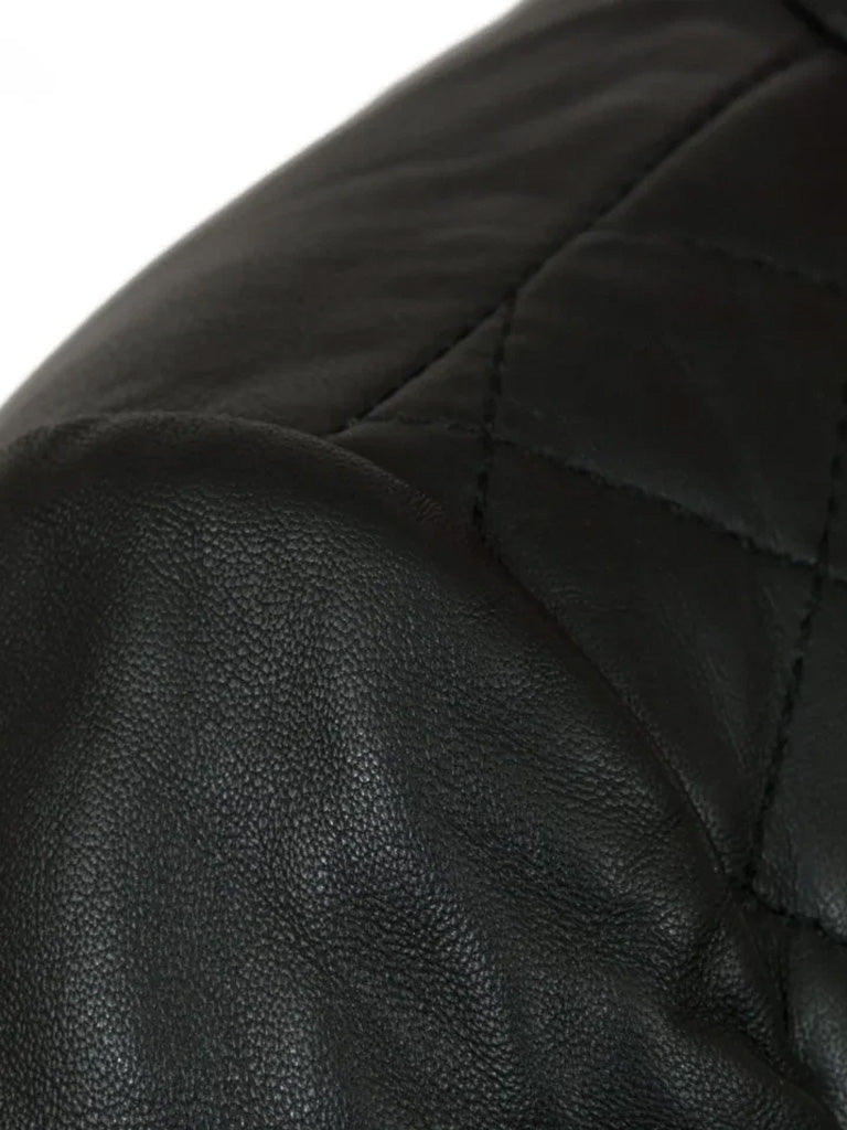 Collarless Black Quilted Leather Jacket