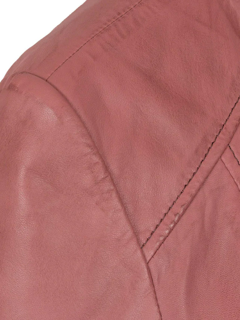 Pink Collarless Leather Jacket