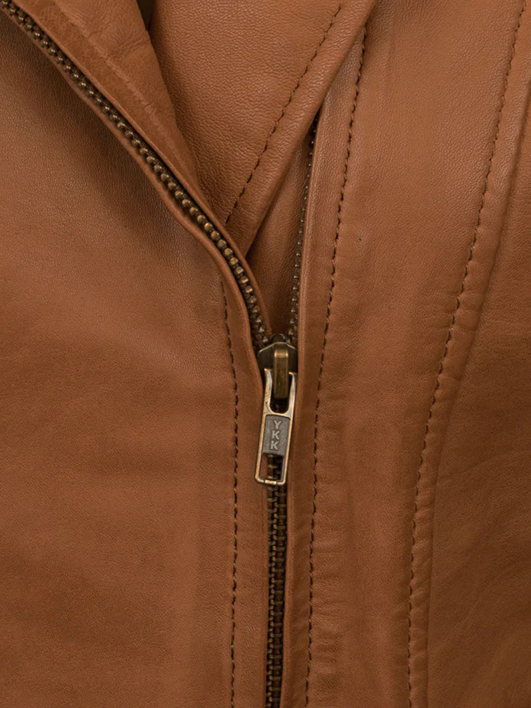 Tan Brown Notch Biker Leather Jacket