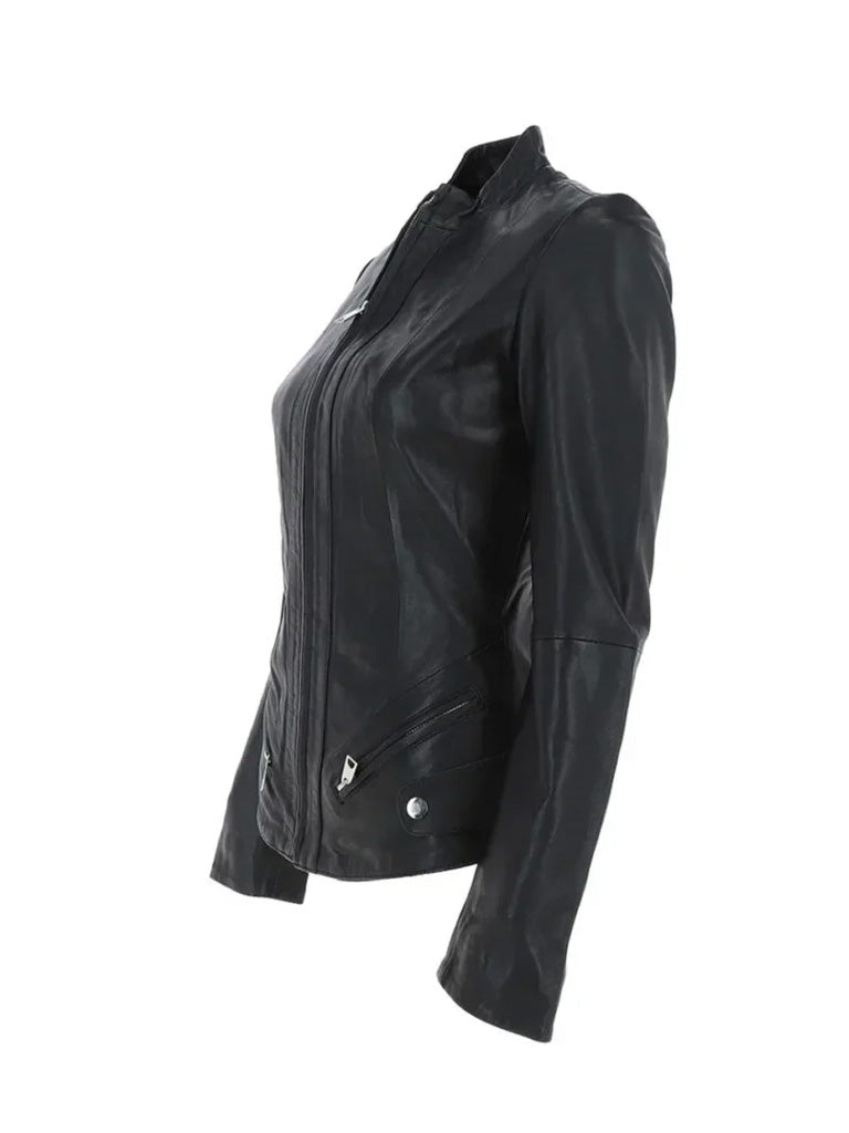 Black Short round Leather Jacket