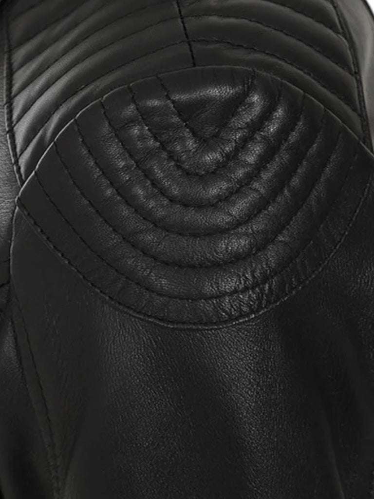 Black Biker Style Bold Lined Leather Jacket