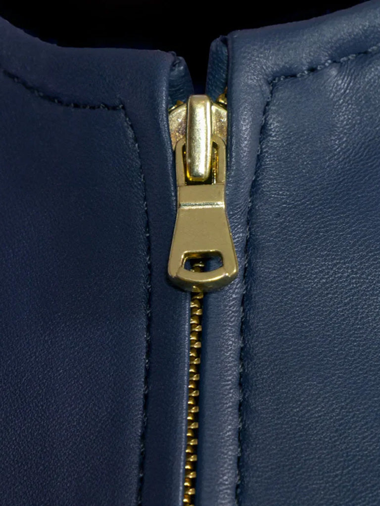 Blue Collar Less Biker Leather Jacket