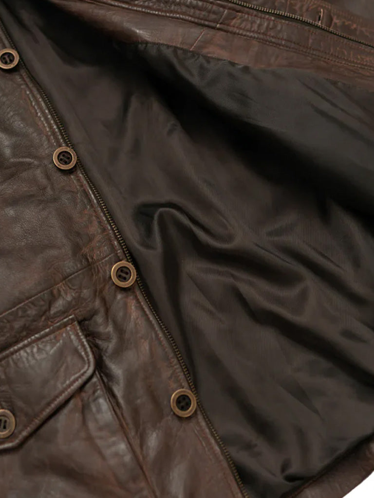 Chocolate Brown Trucker Style Leather Jacket