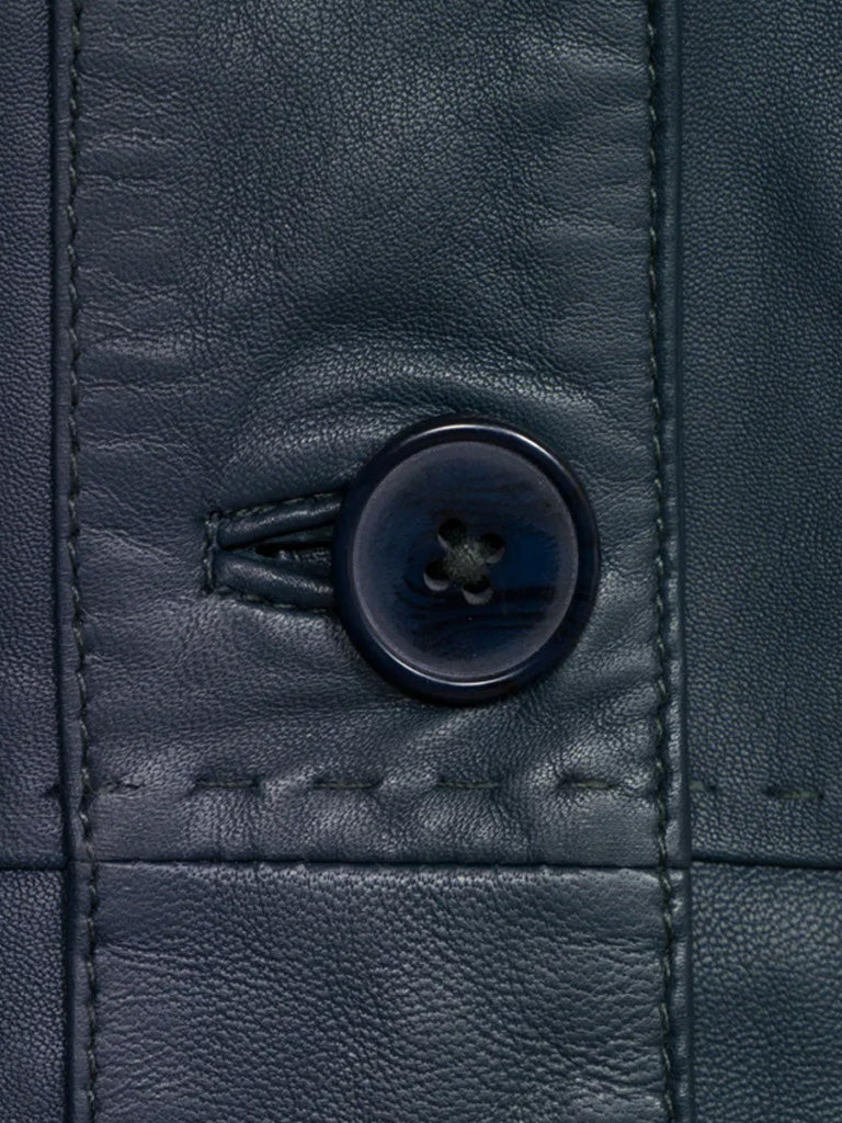 Blue Genuine Leather Long Trench Coat