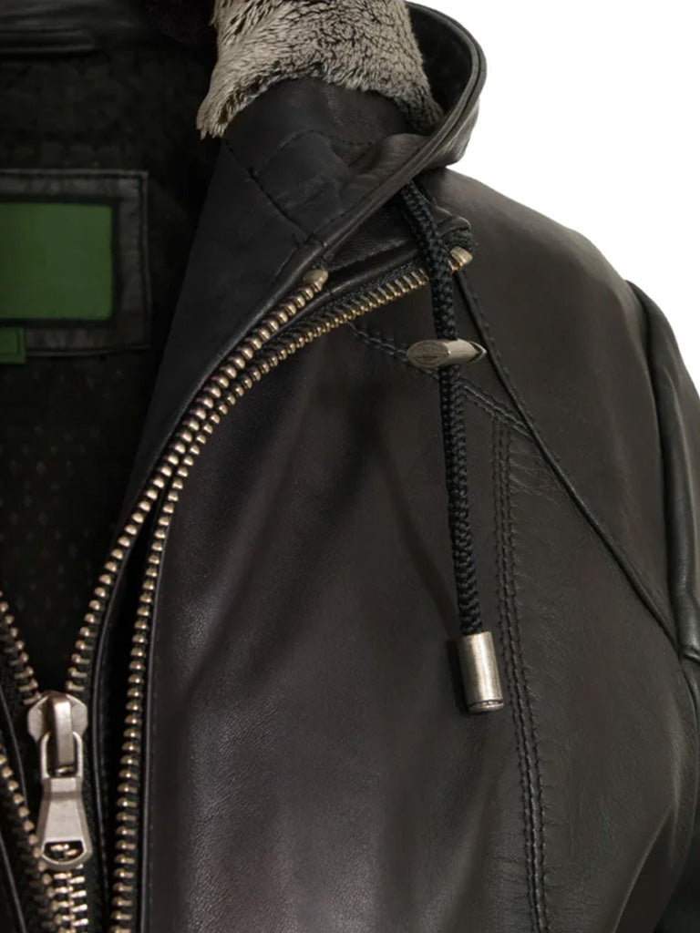 Black Hooded Genuine Leather Jacket