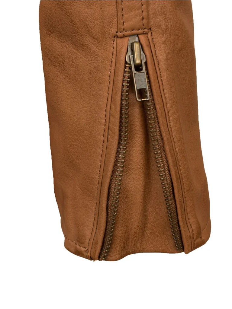 Tan Brown Notch Biker Leather Jacket