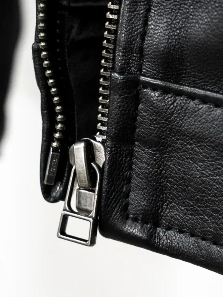 White Stripes Black Biker Leather Jacket