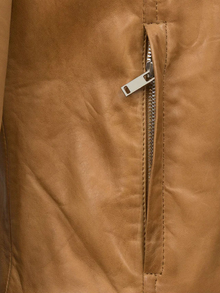 Tan Brown Sheepskin Biker Leather Jacket