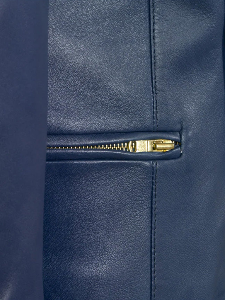 Blue Collar Less Biker Leather Jacket