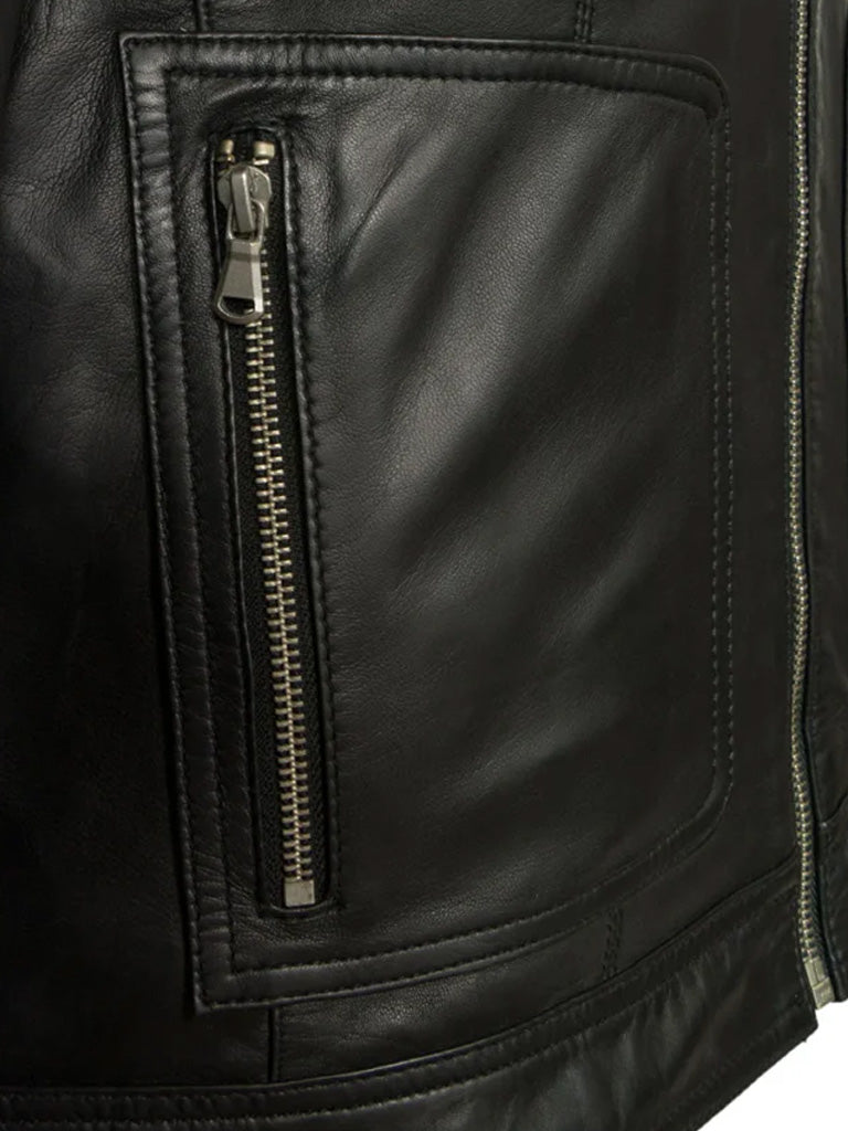 Black Hooded Genuine Leather Jacket