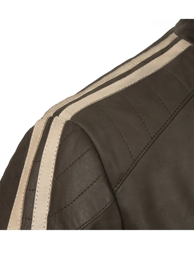 Chocolate Brown Stripes Biker Leather Jacket