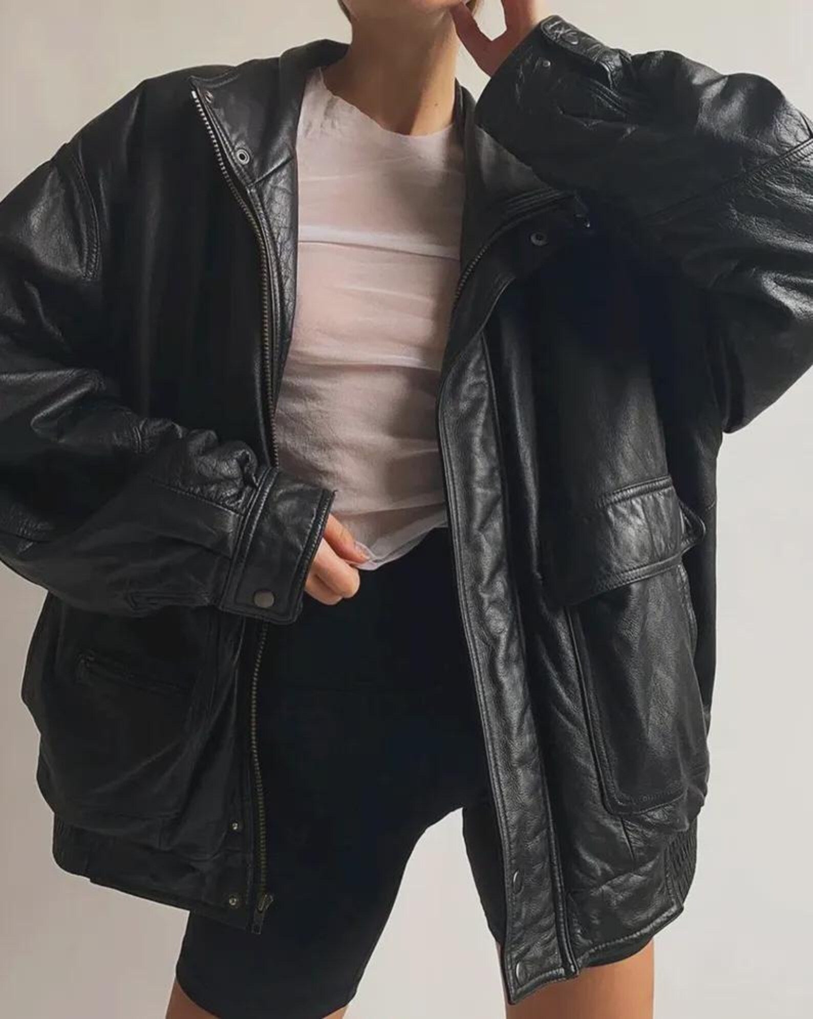 Ladies Black Premium Leather Bomber jacket, Oversized Straight Cut Sheep Leather Jacket. Ladies Leather jacket, Ladies Soft leather jacket