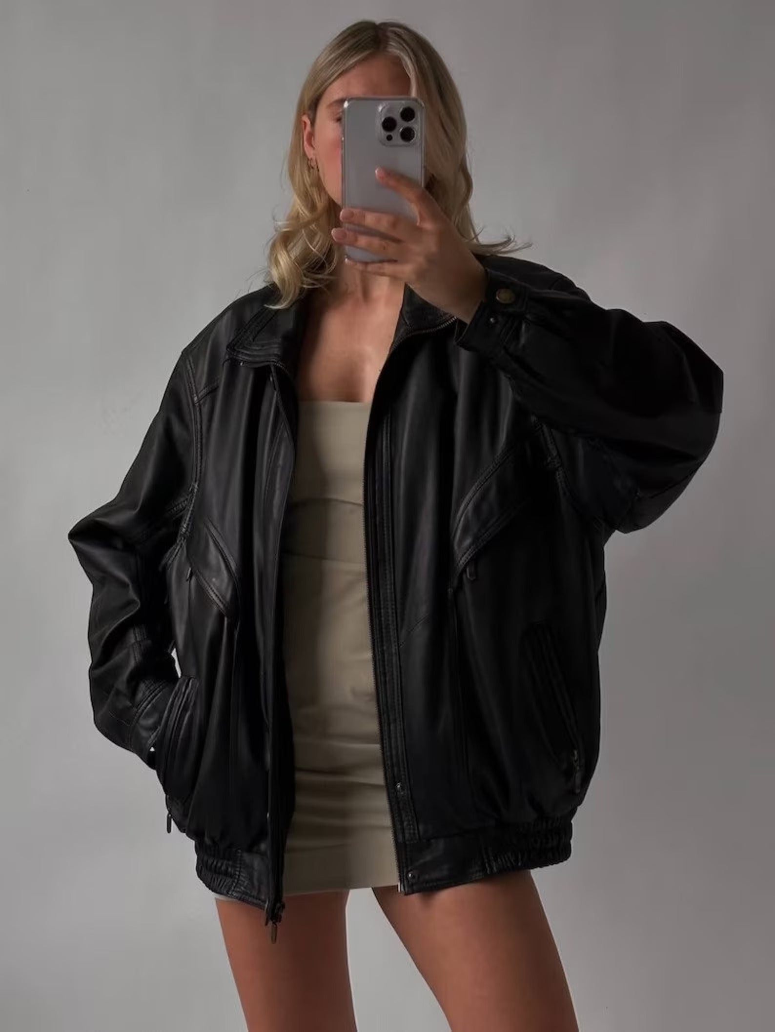 Women Classic black Leather Bomber jacket, Oversized Straight Cut Sheep Leather Jacket. Ladies Leather jacket, Ladies Soft leather jacket