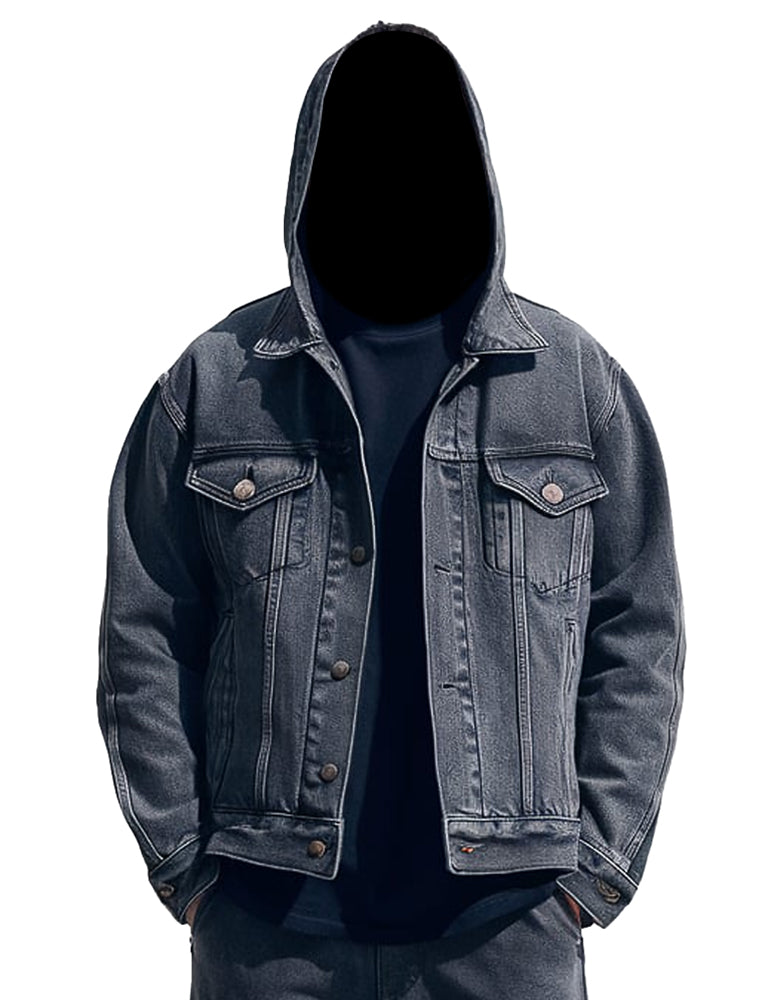Men’s Dark Grey Hooded Misty Denim Jacket