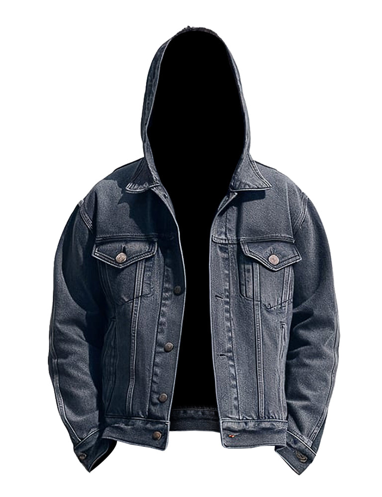 Men’s Dark Grey Hooded Misty Denim Jacket