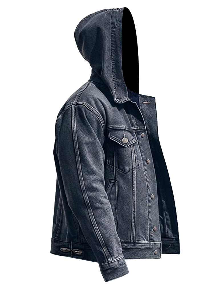 Men’s Dark Grey Hooded Misty Denim Jacket