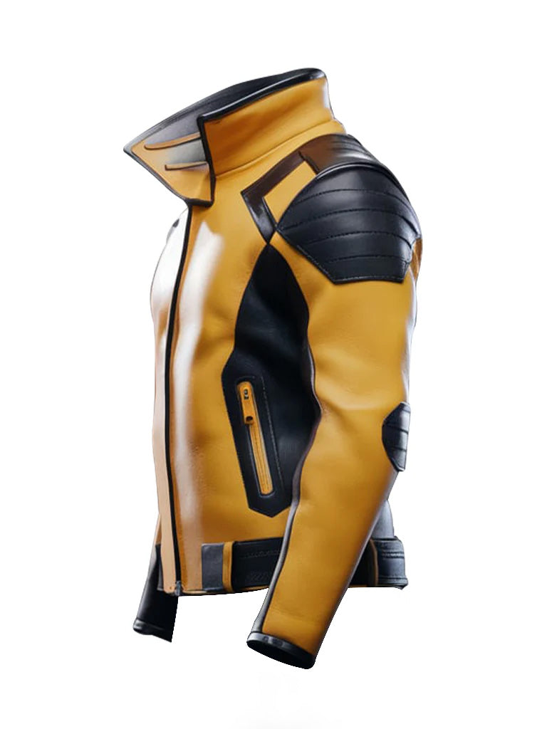Men's Yellow and Black Biker Leather Jacket
