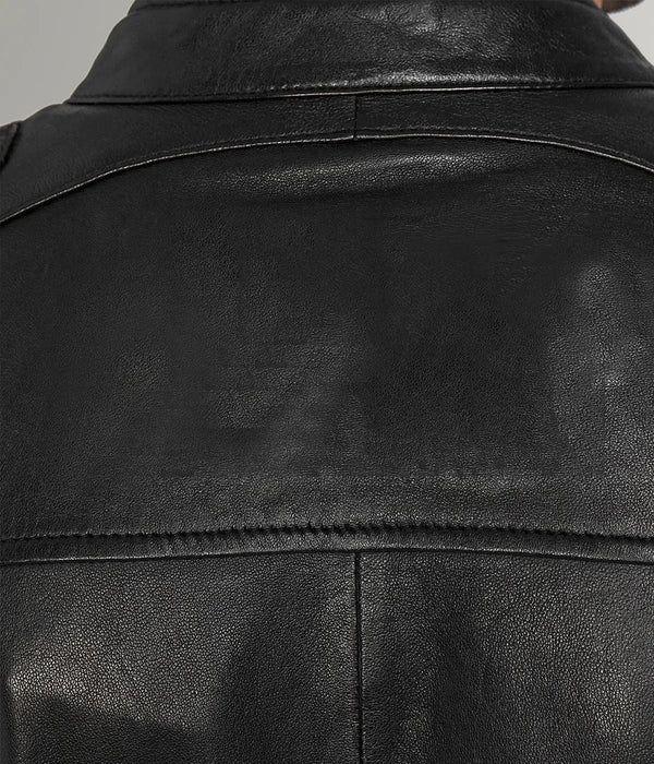 Mens Diamond Quilted Real Sheepskin Leather Jacket Black
