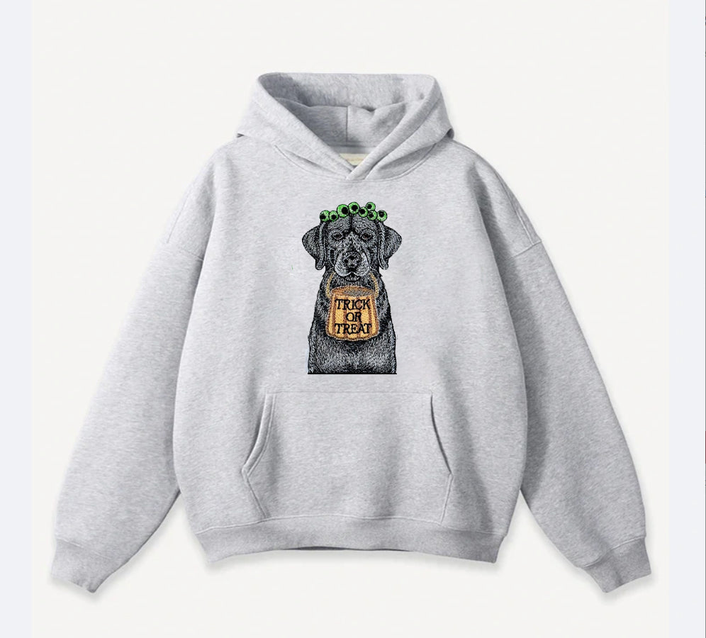 Spooky Dog "Trick or Treat" Halloween Hoodie – Unisex Pullover Sweatshirt