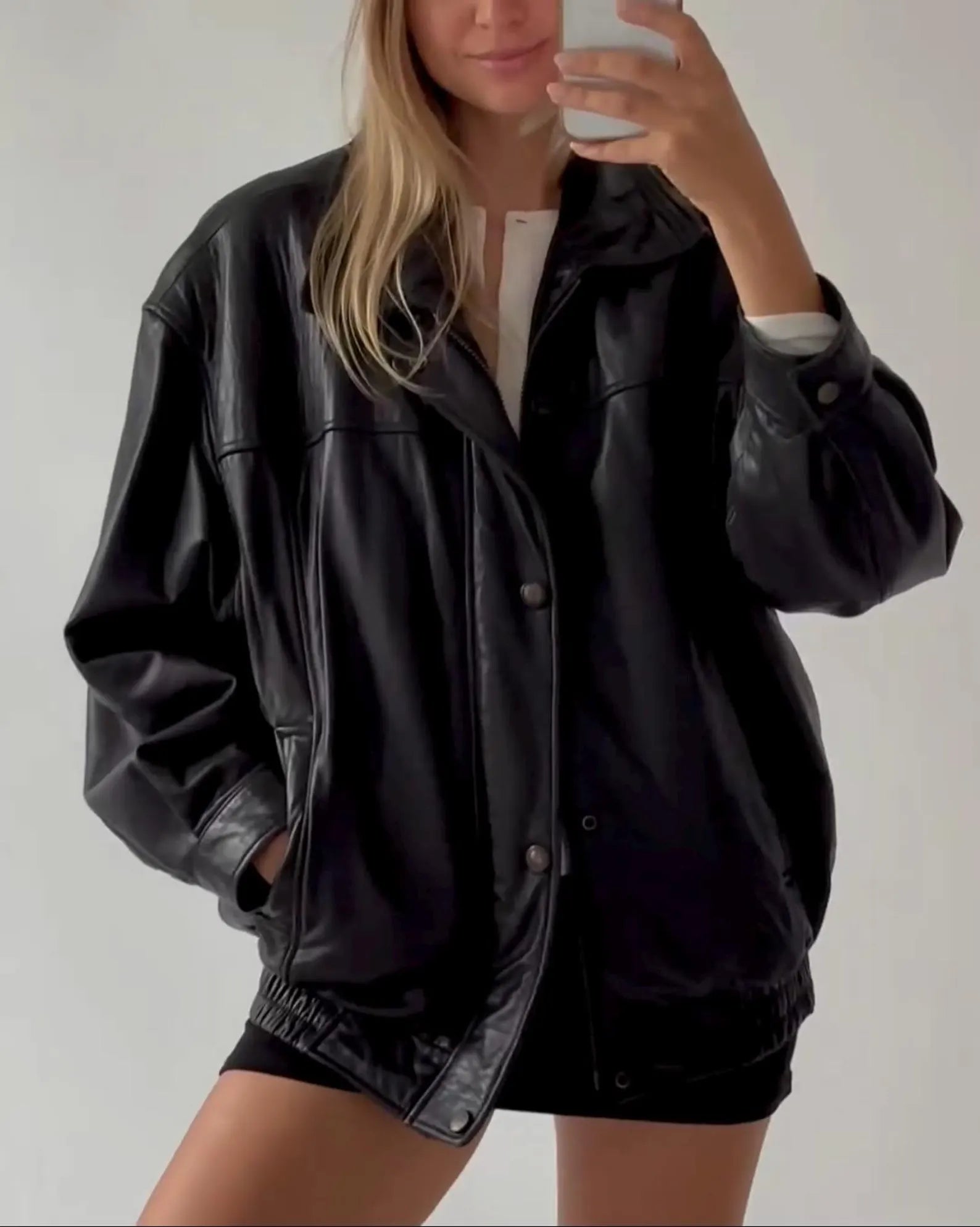 Women Oversize Leather Jacket Black Classic Pure Leather Bomber Jacket, Oversized Shoulder Sheep Leather Jacket, Ladies leather jacket, Gift For Her