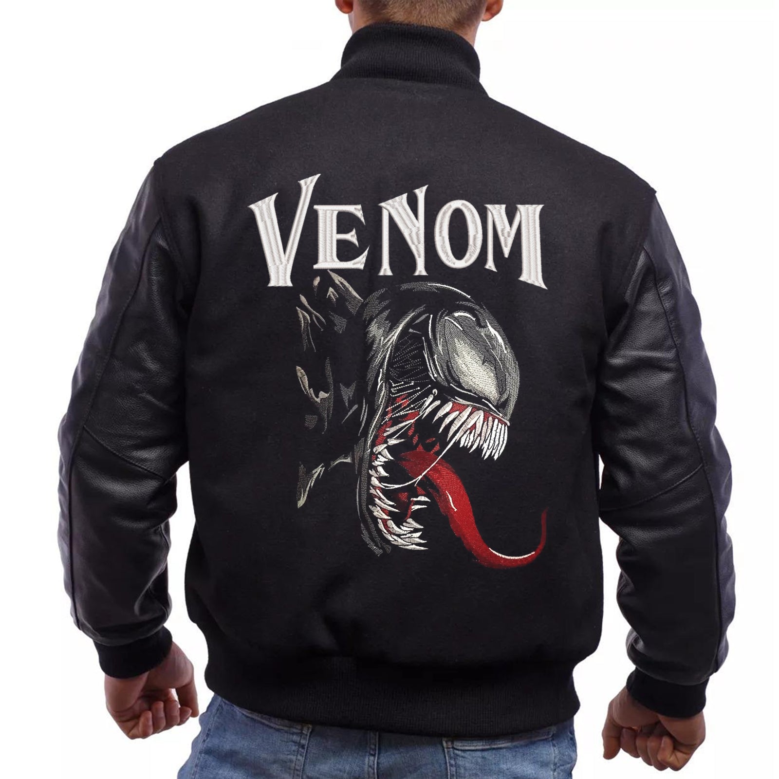 Symbiote Varisty Jacket Alien Venom Design Embroidery Jacket Venom Symbiote Black Varisty Jacket Venom Style Halloween Costume